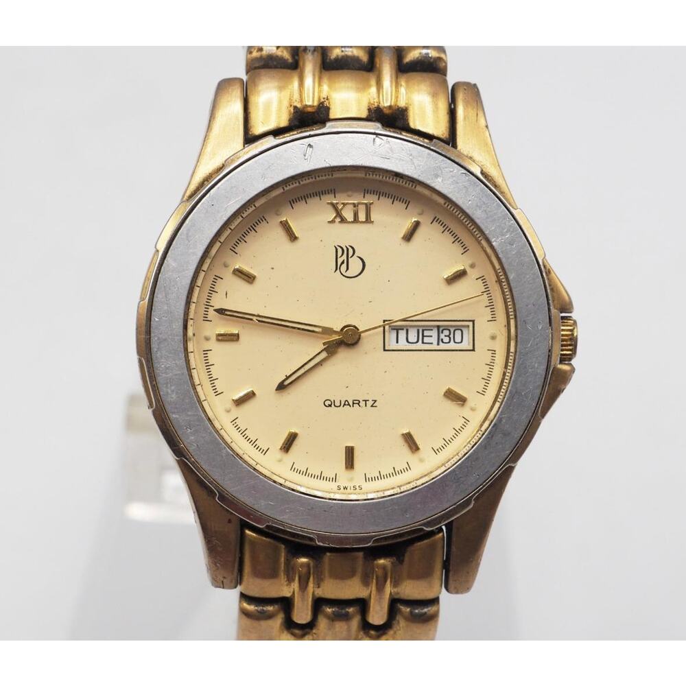 Nicolet Mens Watch Gold Tone Quartz Analog